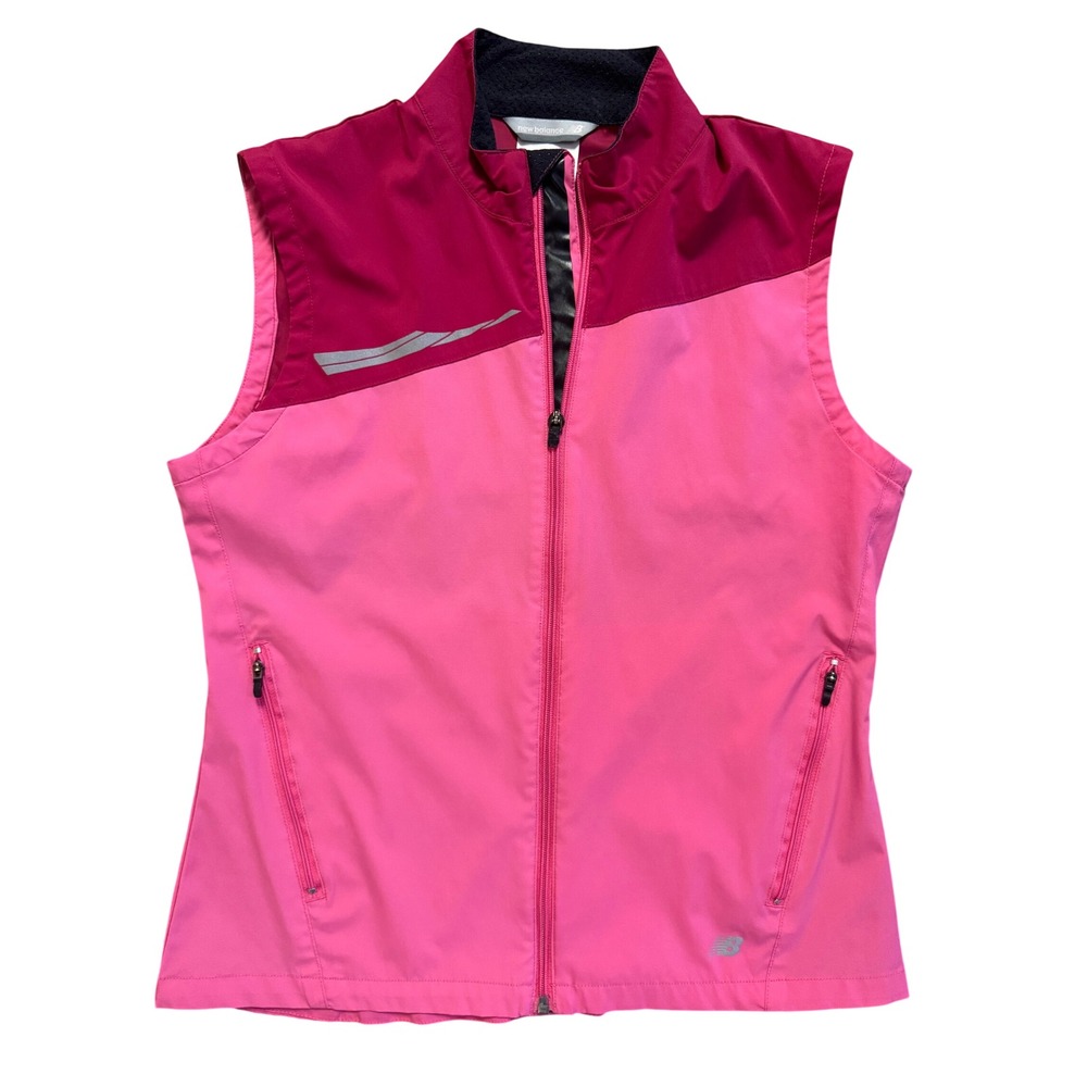 New Balance Womens Pink Colorblock Full Zip Running Vest Reflective Mesh Back S
